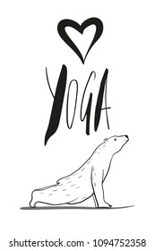 funny yoga with polar bear, fitness white bears, yoga poses, Surya Namaskara meditation. Ashtanga vinyasa yoga poses