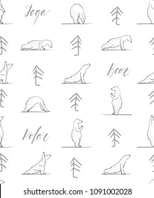 funny yoga with polar bear seamless pattern, fitness white bears, yoga poses, Surya Namaskara meditation. Ashtanga vinyasa yoga poses