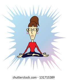Funny yoga woman in meditative pose