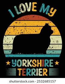 Funny Yorkshire Terrier Vintage Retro Sunset Silhouette Gifts Dog Lover Dog Owner Essential T-Shirt