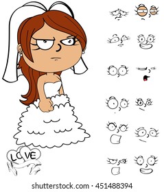 funny young bride cartoon expressions set in vector format very easy to edit