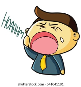 Funny young businessman yawn in office hours - vector.