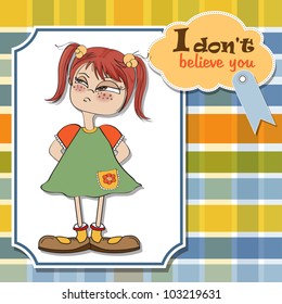 funny young girl amused and distrustful