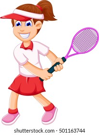 funny young girl playing tennis