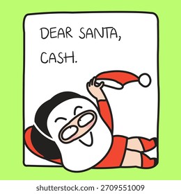 Funny Young Lady Asking Santa For Cash Concept Card Character illustration