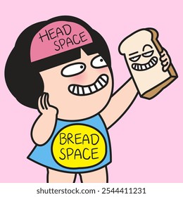 Funny Young Lady With Her Favorite Slide Of Bread concept cartoon character illustartion