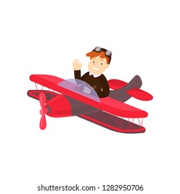 Funny young man diving in a beautiful little plane.