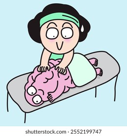 Funny Young woman is massaging The Brain To Help The Pain Concept Cartoon Character illustration