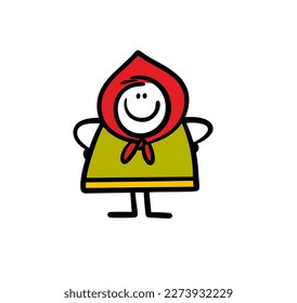 Funny young woman in a national Russian outfit. Vector illustration of a girl in a traditional dance costume.