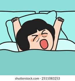 Funny Young Woman Waking Up Concept Card Character illustration