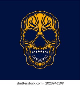 Funny, Youthful, Playful, Gold Colored Skull T-shirt, Poster, Tattoo Mascot Vector Design Illustration