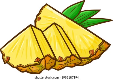 Funny and yummy 3 sliced pineapple in simple doodle style