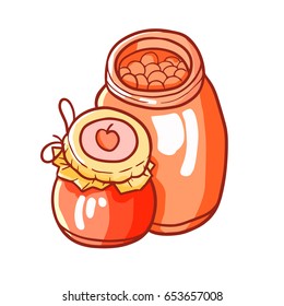 Funny and yummy cherry jam in a jar - vector.
