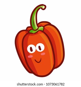 Funny and yummy cute red paprika smiling happily - vector.