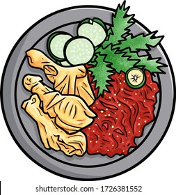 Funny and yummy delicious "Ayam Sambel", a traditional food from Indonesia. Made from fried chicken and chilli.