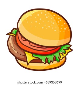 Funny and yummy hamburger ready to eat - vector.