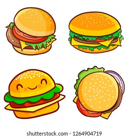 Funny and yummy hamburger set ready to eat - vector.