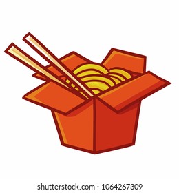 Funny and yummy instant noodle in a paper box - vector.