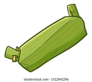 Funny and yummy "lontong", a long size Indonesian traditional cooked rice wrapped with banana leaf