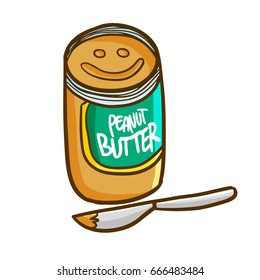 Funny and yummy peanut butter with bread knife - vector.