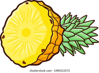 Funny and yummy pineapple half cutted in doodle style