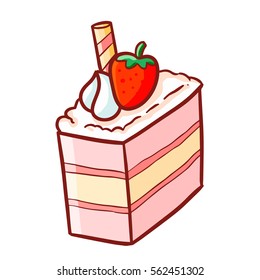 Funny and yummy red pink strawberry cake ready to eat - vector.
