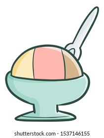 Funny and yummy three flavour ice cream in a bowl