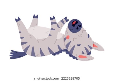 Funny Zebra with Black-and-white Striped Coat Rolling on Its Back and Neighing Vector Illustration