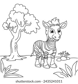 Funny zebra cartoon for coloring book.