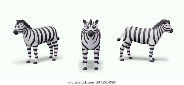 Funny zebra in realistic style. Striped wild animal. Vector ungulate herbivore