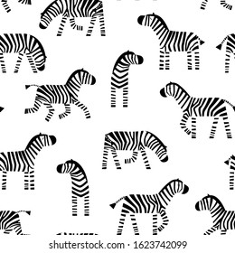 Funny Zebra seamless pattern. Cute cartoon Zebra on a white background. Vector illustration.