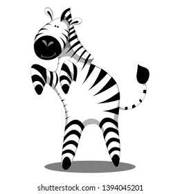 Funny zebra standing on its hind legs. Flat vector illustration
