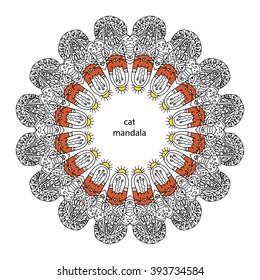 funny zentangle cat  mandala - coloring book page for adults