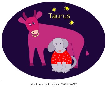 Funny zodiac sign with dog. The Bull (Taurus)