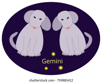 Funny zodiac sign with dog. The Twins (Gemini)
