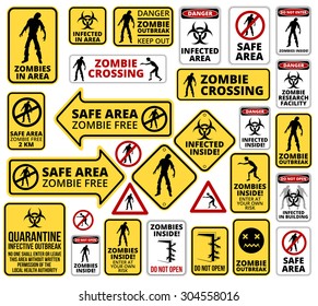 Funny Zombie Apocalypse Signs, Symbols and Billboards Vector eps8 big collection