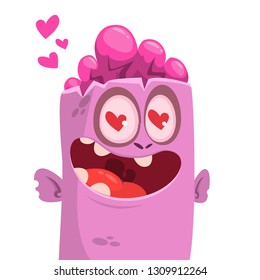 Funny zombie cartoon  character in love. Vector illustration 