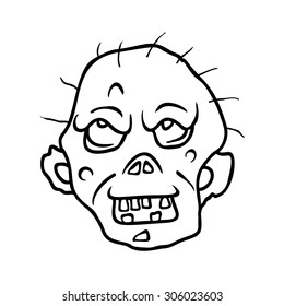 Funny Zombie Character Line Art. Hand drawn vector illustration. Black outline on isolated white background. Cartoon style. Could be used as design for coloring book or as part of Halloween decor..