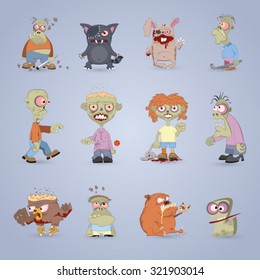 Funny Zombie Characters Icons Set