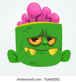 Funny Zombie Head Cartoon Character. Halloween vector illustration