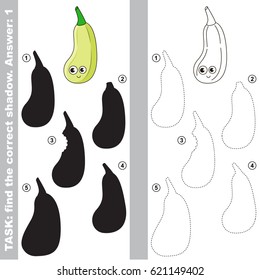 Funny Zucchini with different shadows to find the correct one, compare and connect object with it true shadow, the educational kid game with simple gaming level.