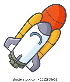 Funnya and cute rocket with space shuttle flying to the outer space