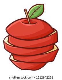 Funnya and cute yummy sliced red apple in simple cartoon style