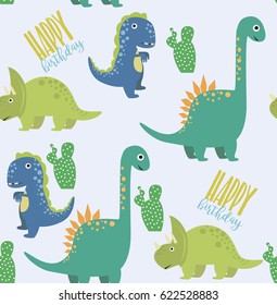 FunnyDino seamless pattern. Vector illustration