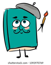 Funny-looking blue-colored book emoji disguised as an artist with a mustache   