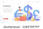Funt Sterling, Euro, Dollar signs with happy people holding money in hands.Concept for landing page, template, ui,web, social media, mobile app, poster, banner. Currency, exchange rate, salary payment