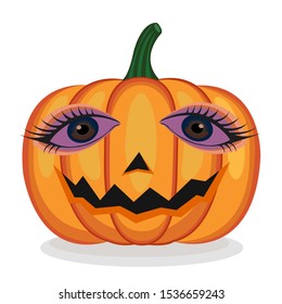 Funy scary pumpkin halloween vector, big eyes pumpkin halloween vector.