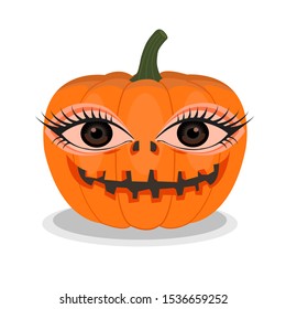 Funy scary pumpkin halloween vector, big eyes pumpkin halloween vector.