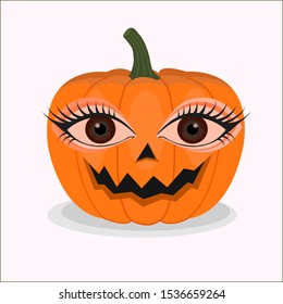 Funy scary pumpkin halloween vector, big eyes pumpkin halloween vector.