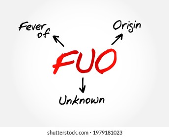 FUO Fever of Unknown Origin - condition in which the patient has an elevated temperature but, despite investigations by a physician, no explanation has been found, acronym text concept background